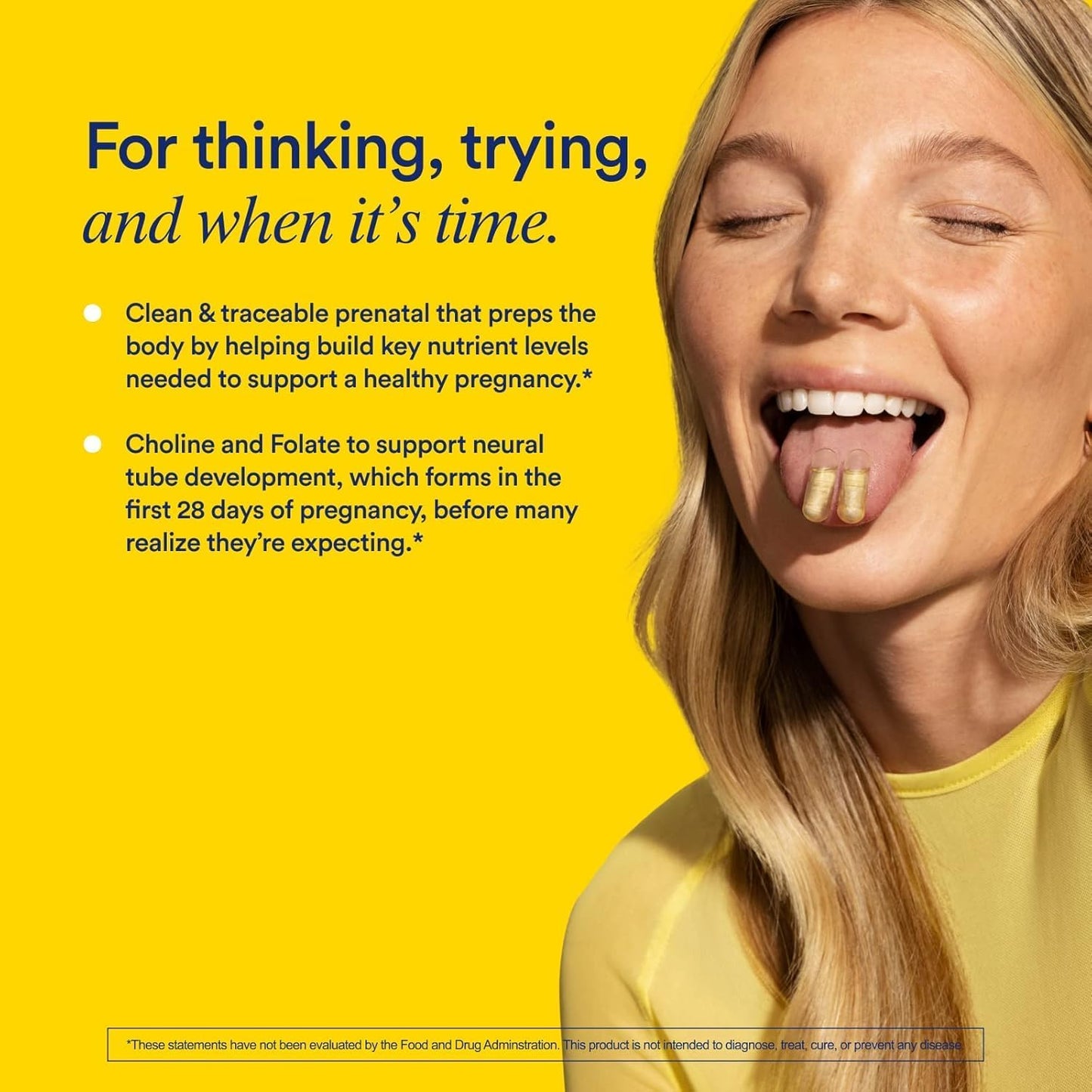 Essential for Women Prenatal Multivitamin: Folate & Choline for Neural Tube Support, Omega-3 DHA for Fetal Brain Development, Iron, Calcium-Helper D3 & K2, Non-Gmo, Vegan, Mint, 30 Days