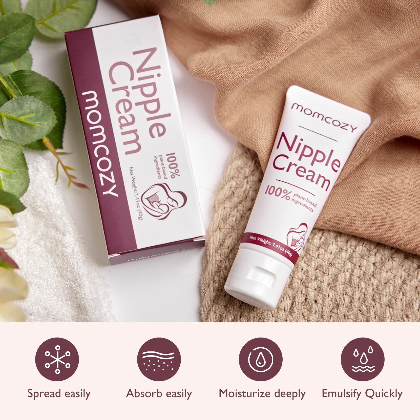 100% Natural Nipple Cream 1.41Oz, Vegan Lanolin-Free Nipple Butter for Breastfeeding, Used with S12 Pro M5 Breast Pumps, Breastfeeding Essentials