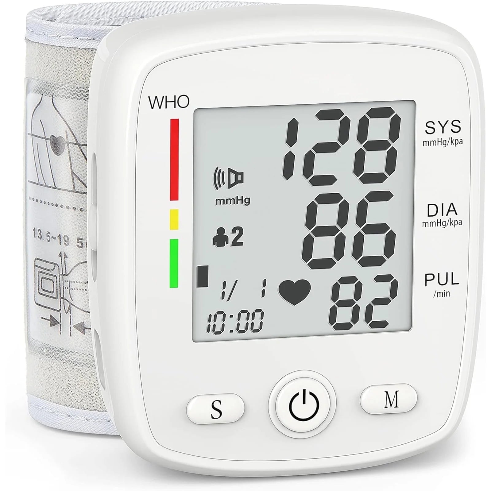 Blood Pressure Monitor,  Wrist Pressure LED Display Automatic Voice Pulsometer Sphygmomanometer, Rechargable Heart Health BP Monitor for Home Travel Use,White