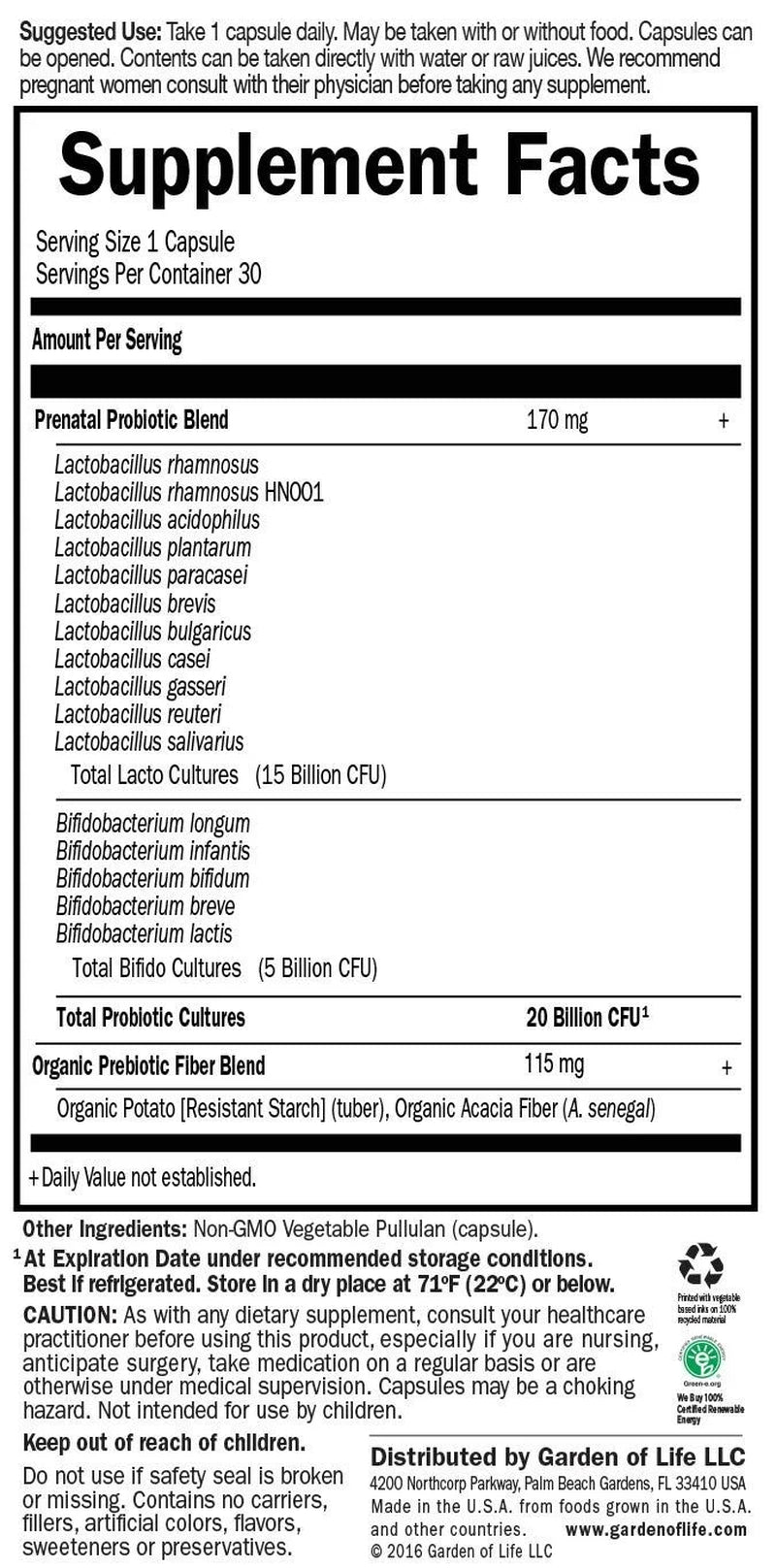 Dr. Formulated Probiotics Once Daily Prenatal - Acidophilus & Bifidobacteria Probiotic Support for Mom & Baby - Gluten, Dairy & Soy Free - 30 Count Vegetarian Capsules