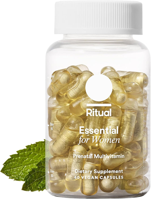 Essential for Women Prenatal Multivitamin: Folate & Choline for Neural Tube Support, Omega-3 DHA for Fetal Brain Development, Iron, Calcium-Helper D3 & K2, Non-Gmo, Vegan, Mint, 30 Days