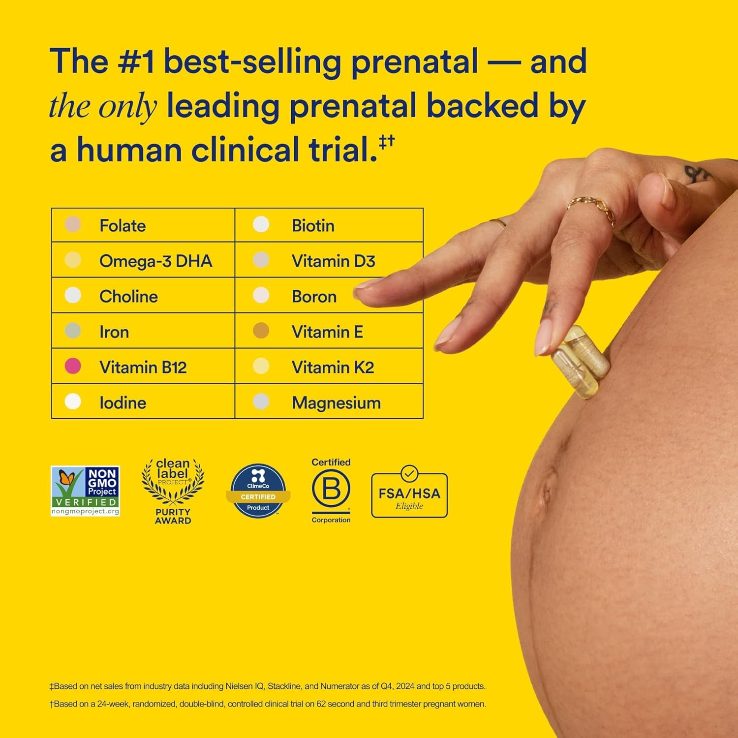 Essential for Women Prenatal Multivitamin: Folate & Choline for Neural Tube Support, Omega-3 DHA for Fetal Brain Development, Iron, Calcium-Helper D3 & K2, Non-Gmo, Vegan, Mint, 30 Days