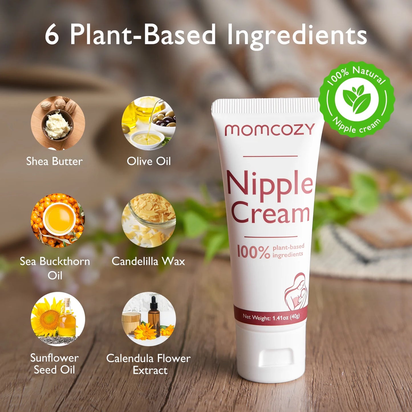 100% Natural Nipple Cream 1.41Oz, Vegan Lanolin-Free Nipple Butter for Breastfeeding, Used with S12 Pro M5 Breast Pumps, Breastfeeding Essentials